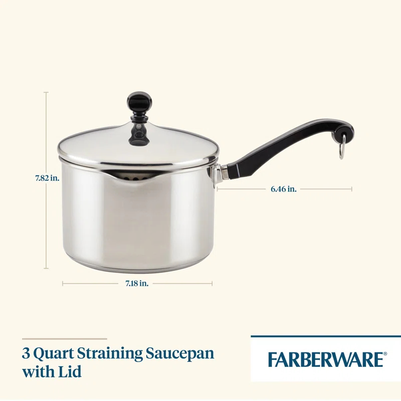 Farberware Classic Stainless Steel Straining Saucepan with Lid, 1-Quart