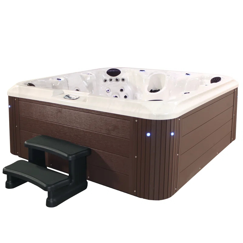 Aqualife® by Strong Spas® Grand Banks 6-Person 81-Jet Non-Lounger Hot Tub Spa with 3 Pumps, LED Lighting, Stainless Steel Heater and Ozonator, Insulated Cover Included and Steps Included
