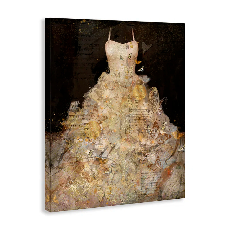 Stupell Industries Detailed Evening Gown Dress Text Collage Butterflies by Marta Wiley - Graphic Art