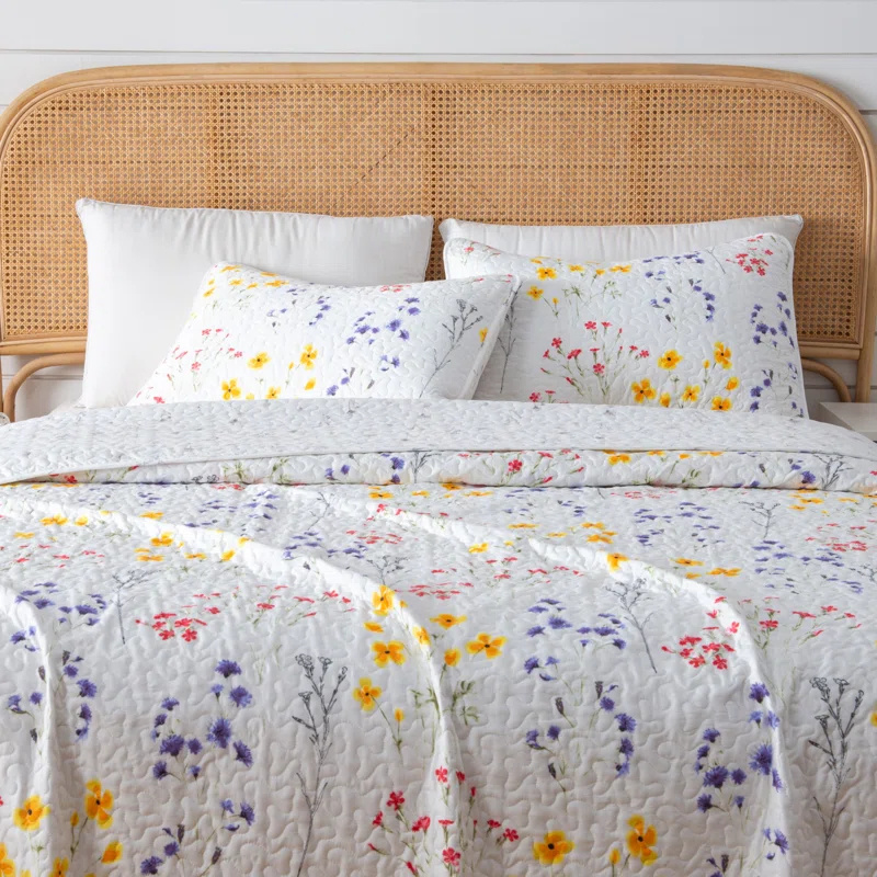 FreshFolds Bright & Colorful Tiny Floral Quilt Set with Shams
