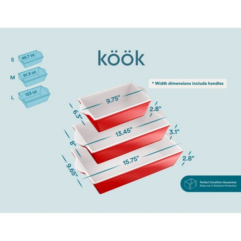 kook Kook 3-Piece Ceramic Bakeware Set