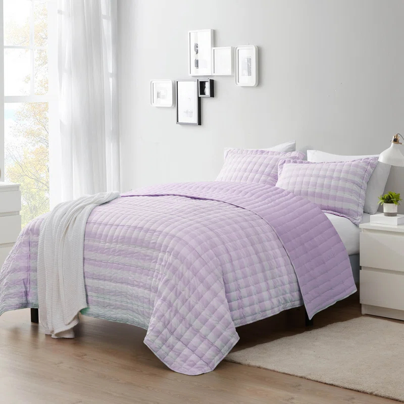 Sweet Home Collection Oversized Prewashed Checkered Plaid Embroidered Vintage Soft Quilt Set