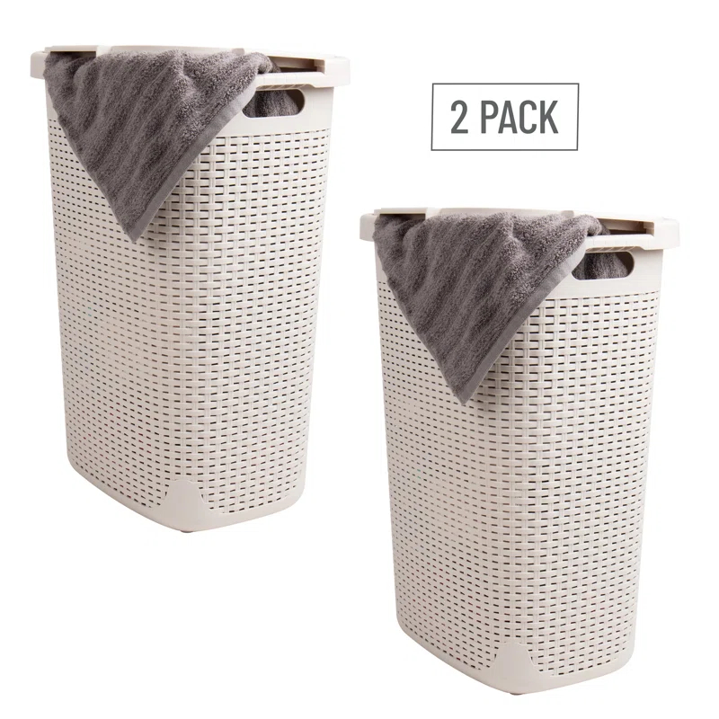Mind Reader Mind Reader 60L Slim Laundry Hamper, Clothes Basket, Lid, Wicker Style, Plastic