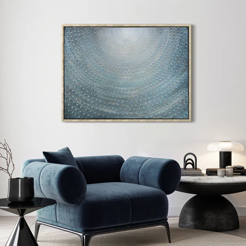 Empire Art Direct Cosmic Swirl Textured Metallic Hand Painted Blue Framed Canvas Wall Art