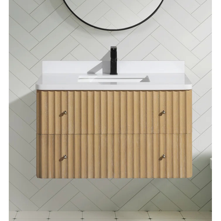 Ari Kitchen & Bath La Jolla 36" Single Floating Bathroom Vanity With Engineered Quartz Top