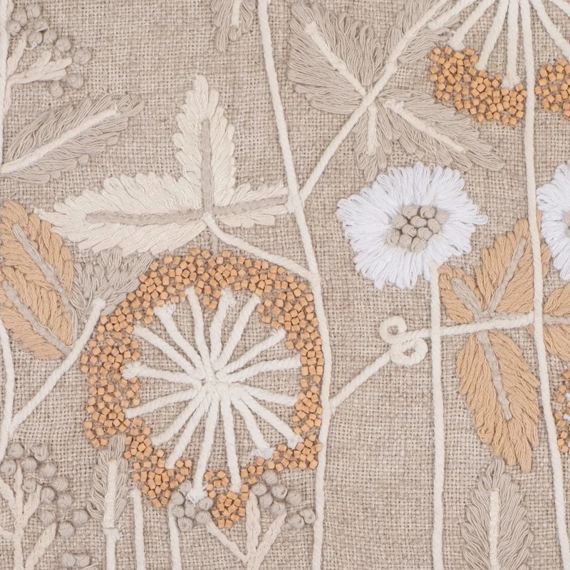 Sagebrook Home Cotton, Wild Flowers, Hand Embroidery Decorative Pillow, Brown, Soft and Cozy Cushion