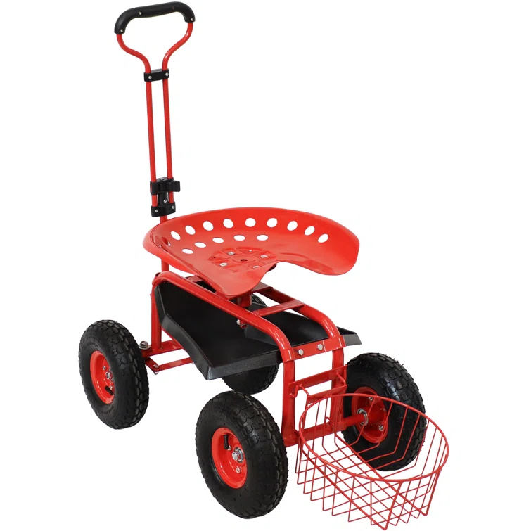 SunnyDaze Decor Steel Steering Handle Swivel Seat & Basket Garden Cart