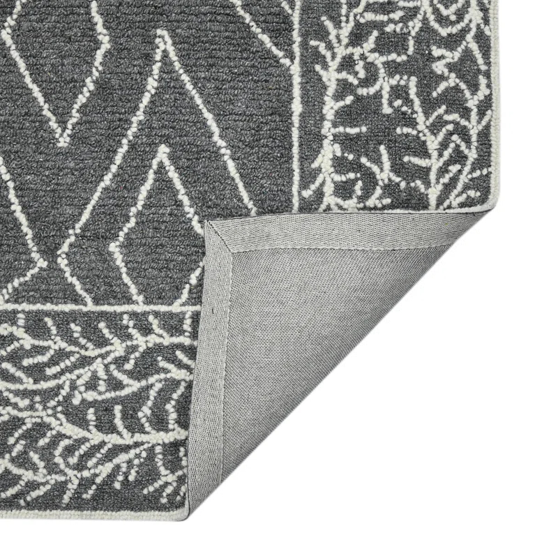 Union Rustic Ahniyla Dark Gray Hand-Hooked Wool Area Rug
