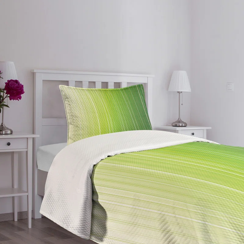 Ambesonne Ambesonne Sage Bedspread Set Ombre Color Stripe Digital Green Pale Green White