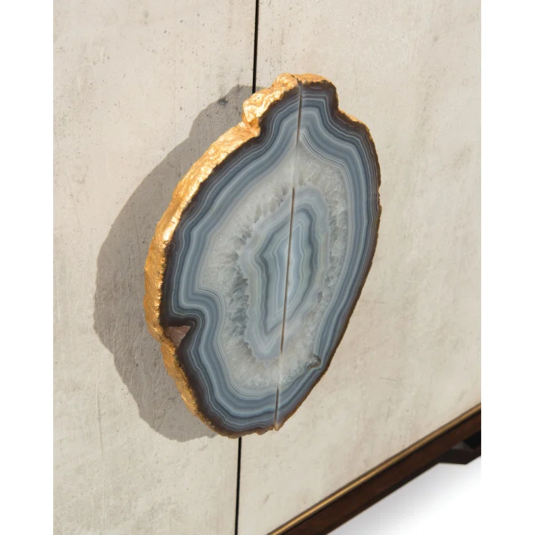 Mercia 87'' Black Walnut Credenza with Gold Accents and Agate Handles