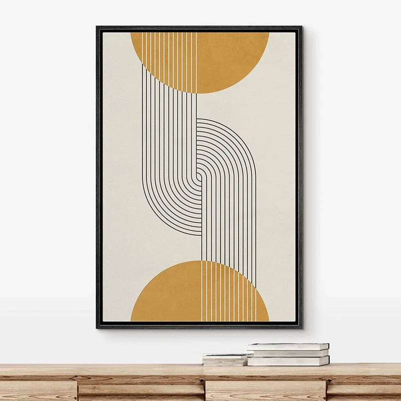 IDEA4WALL Mid Century Modern Boho Dark Line Art Illusions With Yellow Spheres - Graphic Art on Canvas