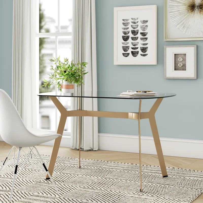 Fleischmanns Oval Glass Top Metal Base Writing Desk
