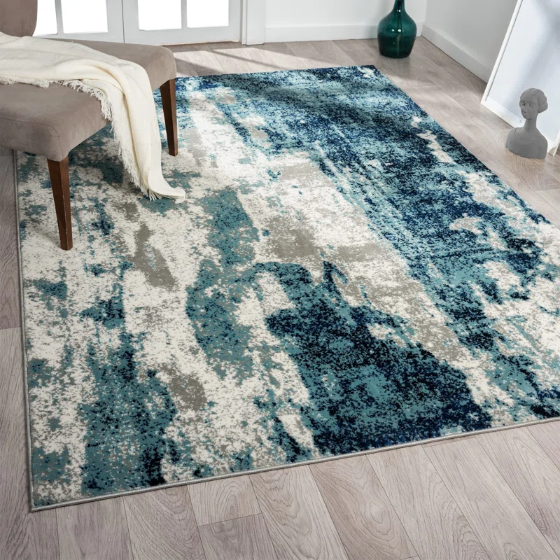 17 Stories Elkmont Abstract Light Blue/Gray Area Rug