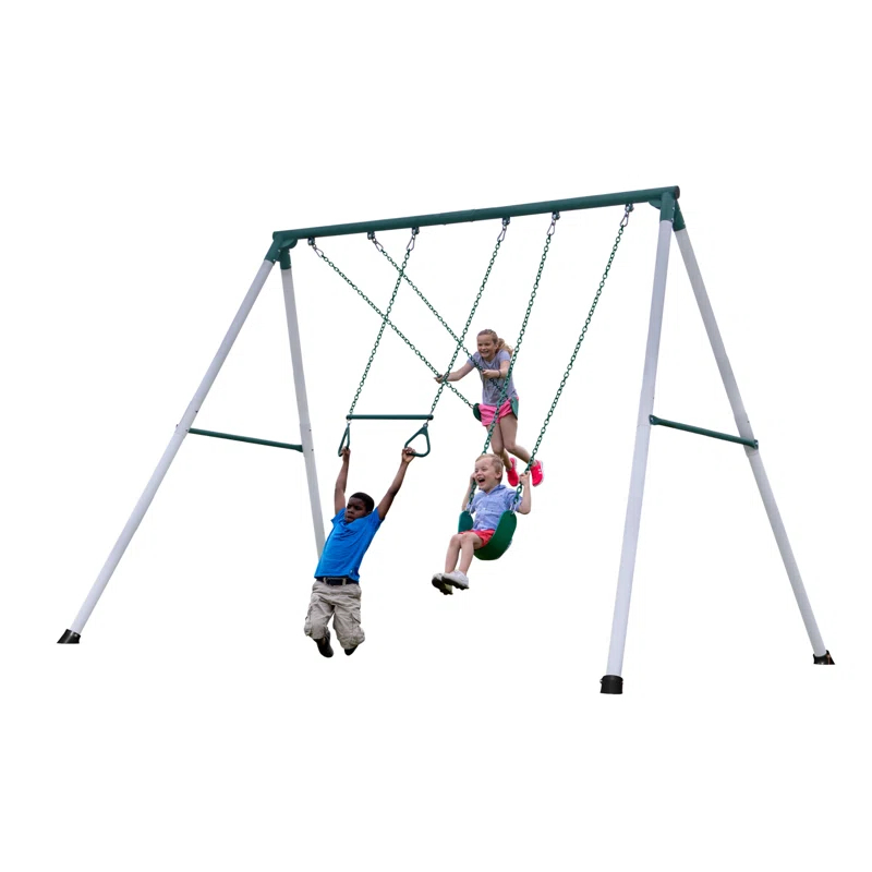 Backyard Discovery Backyard Discovery Big Brutus Galvanized Steel A-Frame Swing Set with Two Belt Swings and One Trapeze Bar