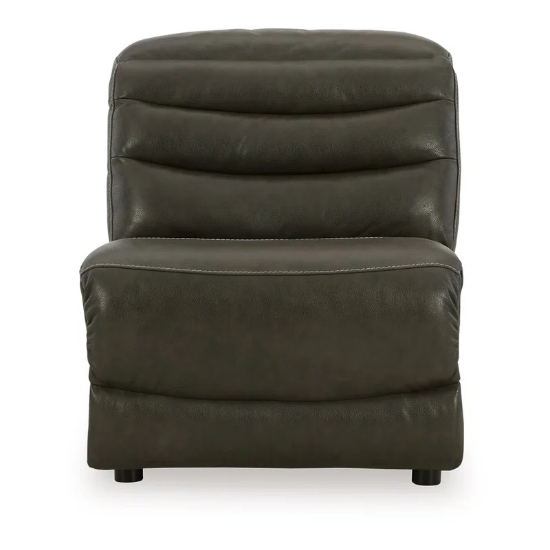 Benjara Winona Modular Armless Accent Chair, Tufted Dark Gray Faux Leather