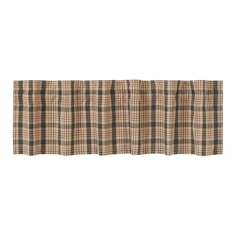 Rosalind Wheeler Holms Plaid Cotton Tailored Window Valance in Khaki/ Forest Green/ Russet