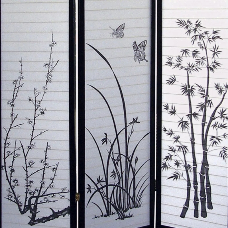 Myhomekeepers 70" Tall 3-Panel Screen / Room Divider, Floral Design With Black Finish