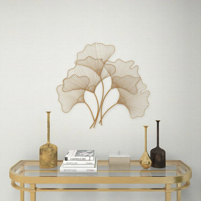 CosmoLiving by Cosmopolitan Floral Gold Metal Leaf Wall Décor, 36" X 33"