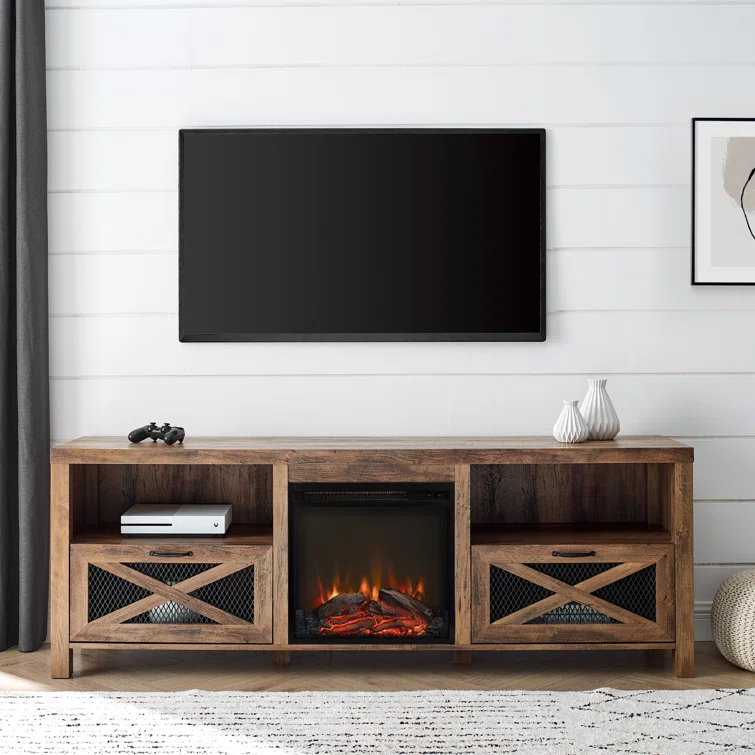 Gracie Oaks Tansey 70" Media Console with Electric Fireplace