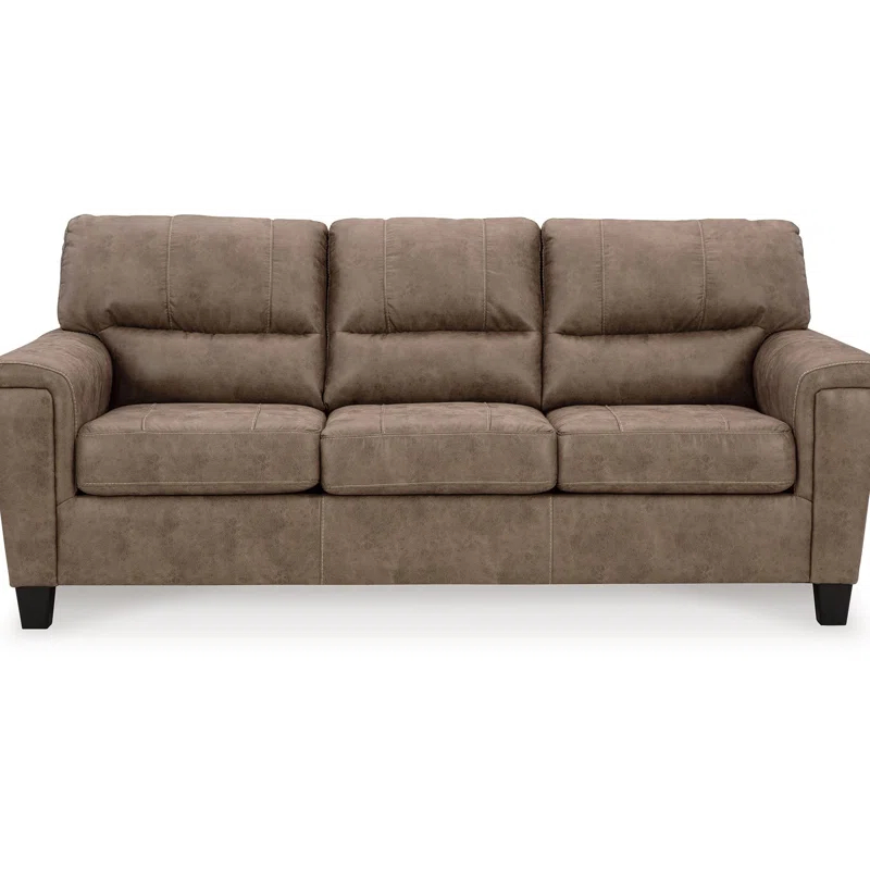Benjara Nav Queen Size Sofa Sleeper, Fossil Brown Faux Leather, Foam, 89 Inch