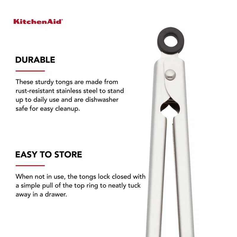 KitchenAid® KitchenAid® Gourmet Stainless Steel Serving Tongs with Hang Hook and Secure Closing Lock, 9 Inch