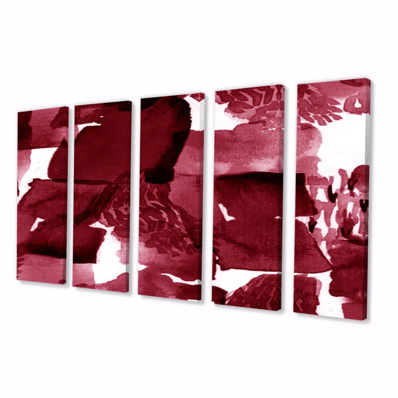 Design Art " Abstract Burgundy Strokes " 5 - Pieces