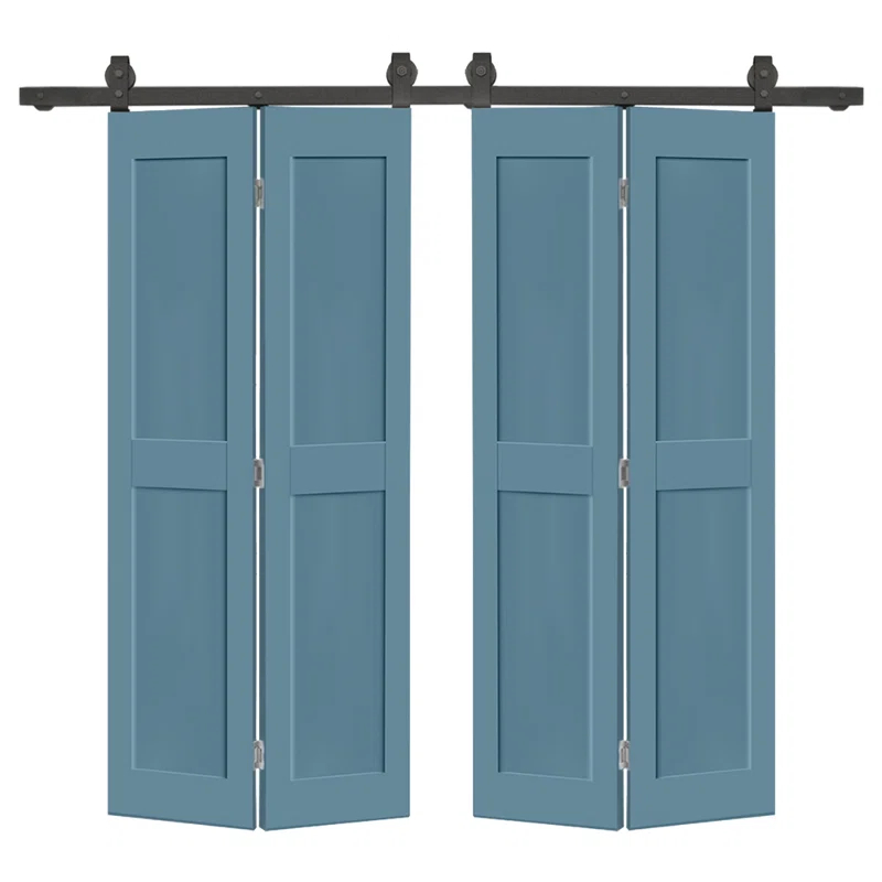 Calhome 2 PANEL Shaker Composite Double Bi-Fold Door with Barn Door Hardware Kit