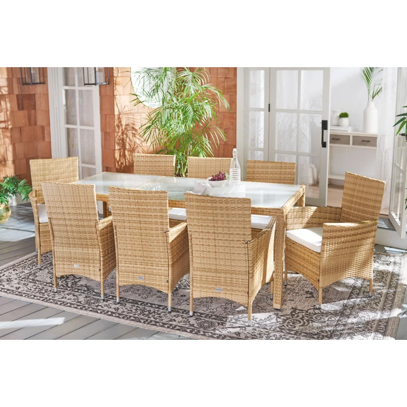 Safavieh Hailee 8 - Person Wicker Patio Dining Set with Rectangular Table , Cushions Included