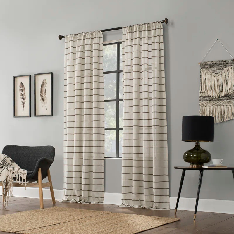 Clean Window Clean Window Aso Twill Stripe Anti-Dust Linen Blend Sheer Curtain Panel