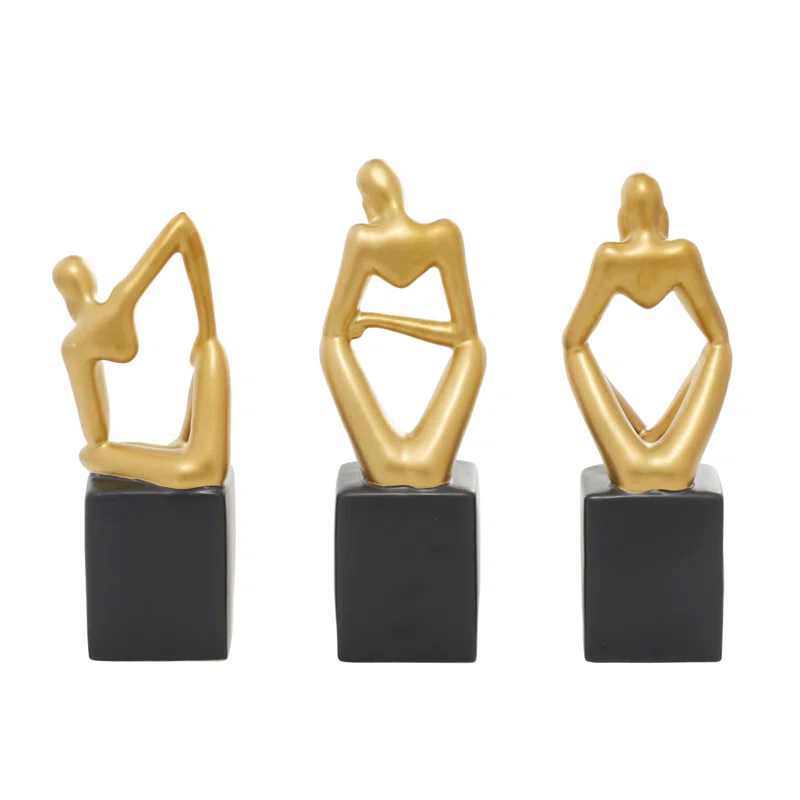 CosmoLiving by Cosmopolitan Porcelain Ceramic Sitting Thinker People Decorative Sculpture Set