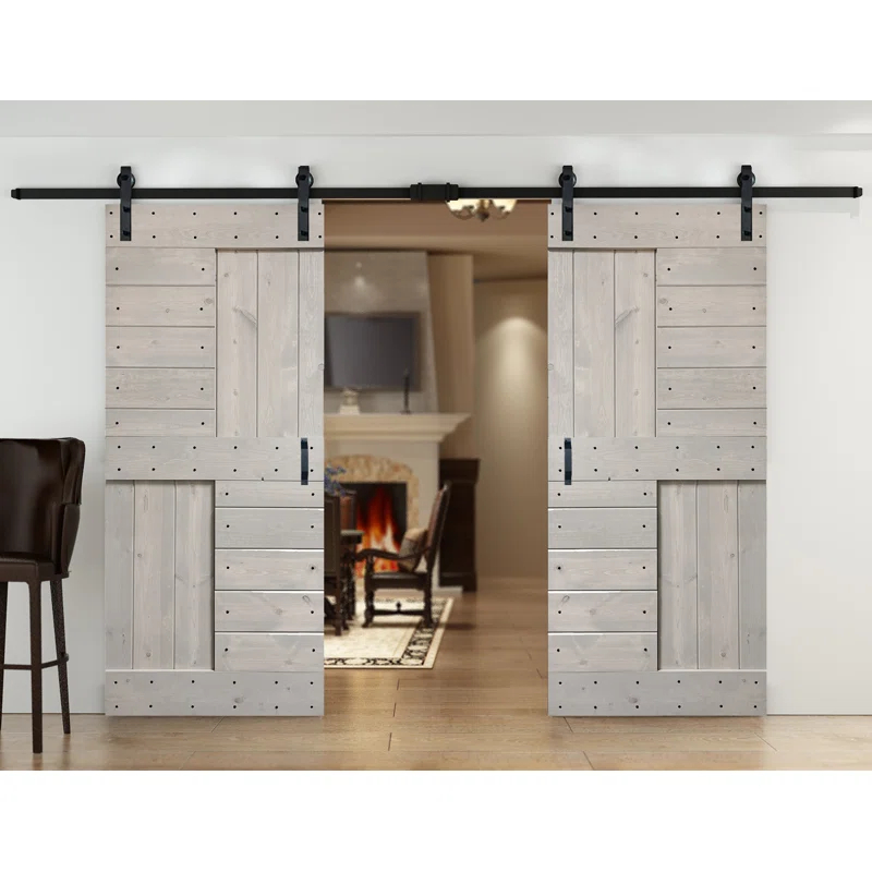 84'' Solid Wood Paneled with Installation Hardware Kit Barn Door