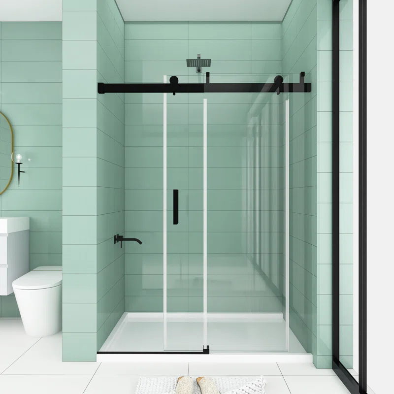 Staykiwi 60'' - W x 76'' H Single Sliding Door Frameless Shower Door with SKBTSD0160MB