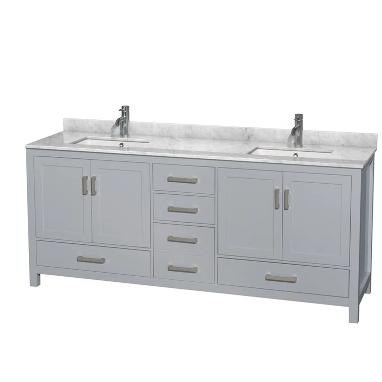 Wyndham Collection Sheffield 80" Freestanding Double Bathroom Vanity with Marble Top