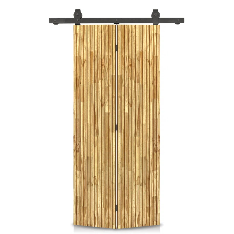Calhome Japanese Series Stained Pine Wood Bi-Fold Barn Door with Sliding Hardware Kit