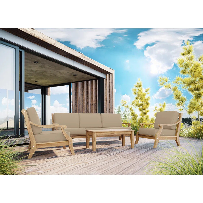 Curated Maison Adrien 4-Piece Teak Outdoor Patio Deep Seating Set with Sunbrella Cushions