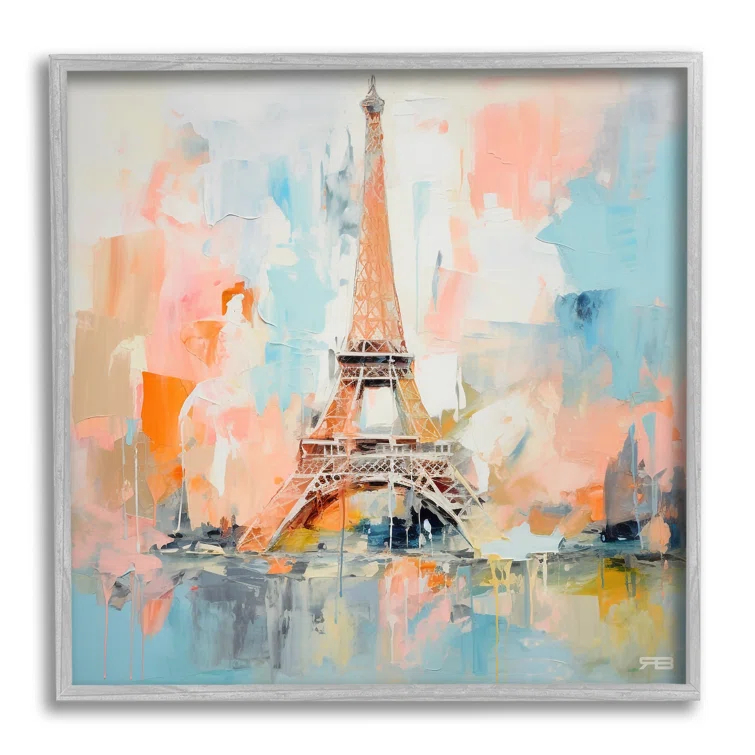 Stupell Industries bb-476-Framed Abstract Pink Eiffel Tower by RB Single Picture Frame Print on Canvas