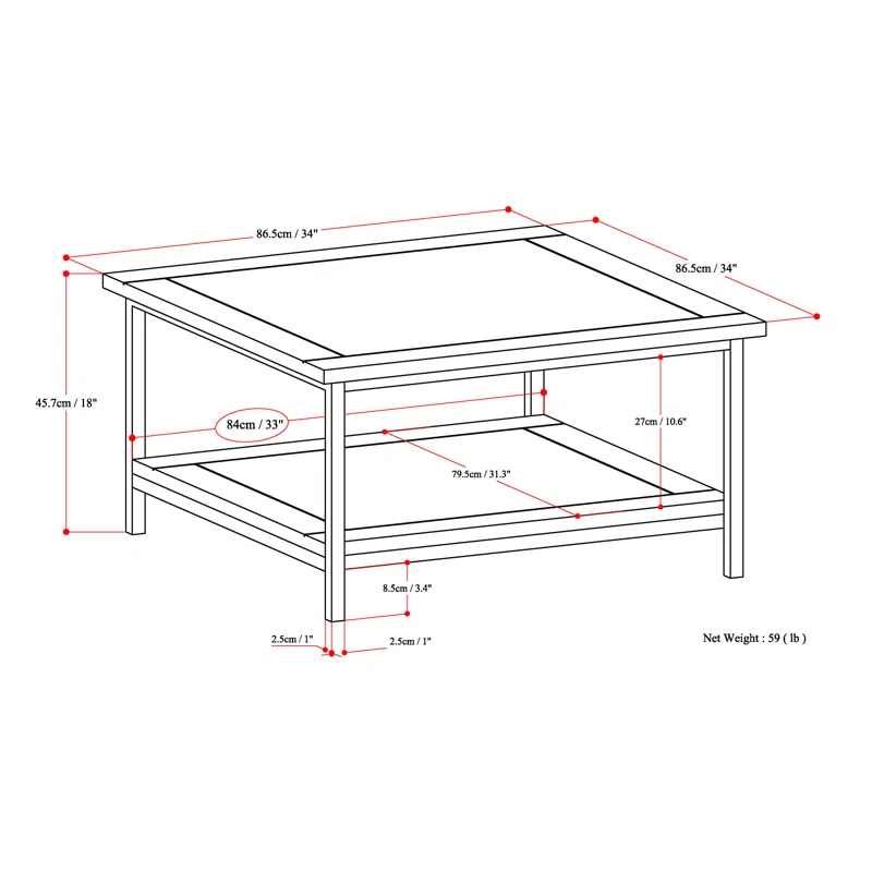 Simpli Home Skyler 34"W Solid Mango Wood Industrial Square Coffee Table with Open Shelf and Metal Frame