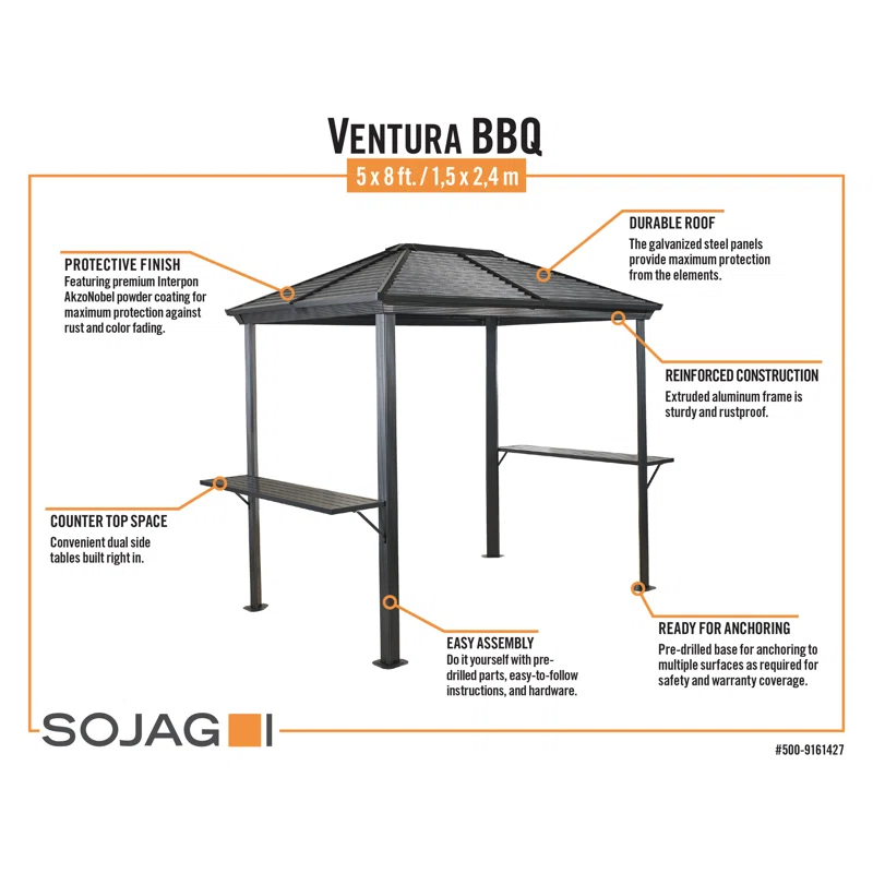 Sojag Ventura 7 Ft. W x 5.5 Ft. D Metal Grill Gazebo