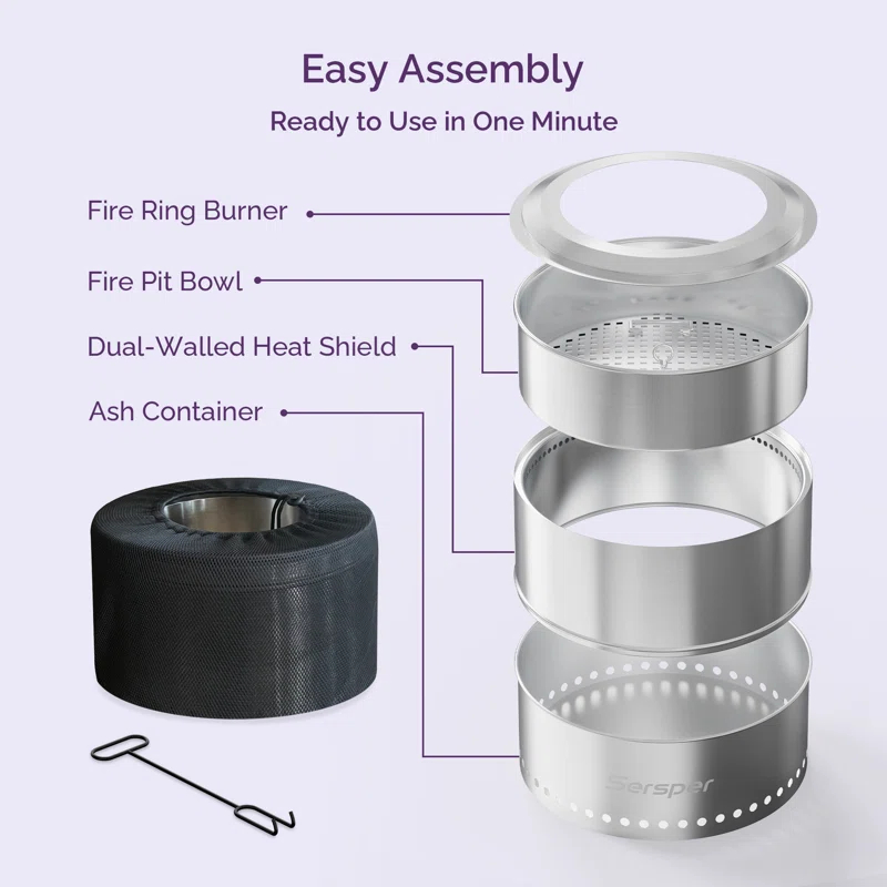 Ebern Designs Stainless Portable Smokeless Outdoor Fire Pit With Bag–for Outdoor Ambiance, Camping, and Backyard Gatherings