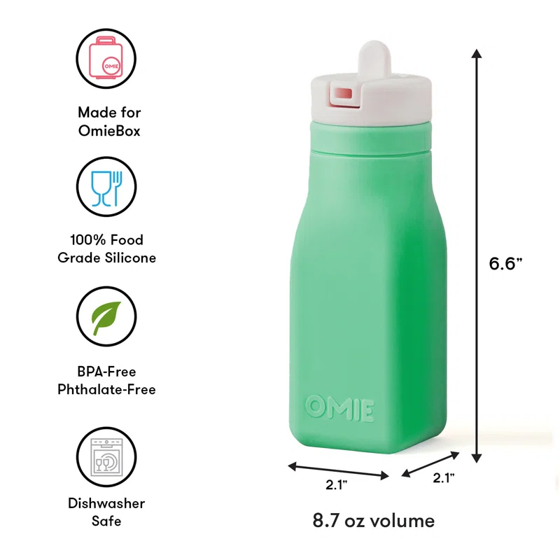 OmieLife OmieBottle Leak-Proof Reusable Silicone Water Bottle - 8.7 oz, Straw Top, BPA-Free & Phthalate-Free