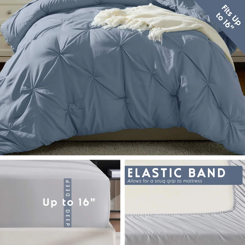 Nestl Bed-in-A-Bag Pleated Comforter Set with Bed Sheets