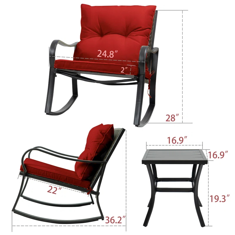 Mercury Row® Preciado 3 Piece Outdoor Patio Set With Cushions-Rocking Chair for Balcony, Lawn and Porch