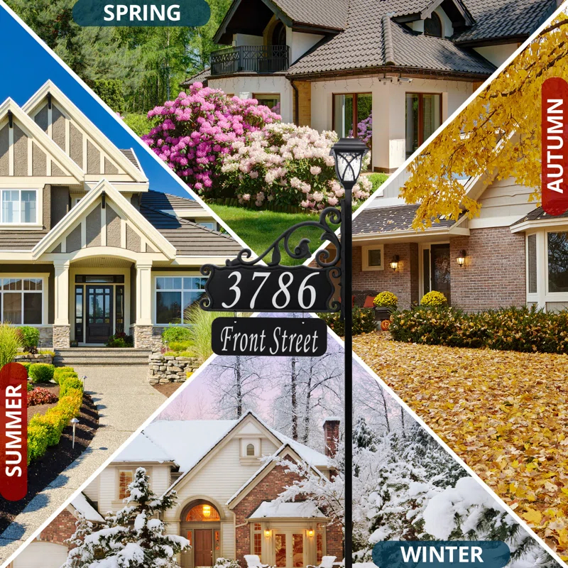 Address America Double-Sided Reflective Boardwalk Lawn Address Sign With Name Rider And LED Solar Light on 58" Pole