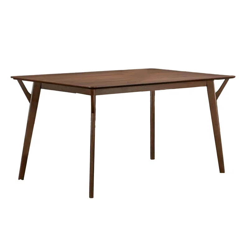 Benjara Skie Dining Table, 59 Inch Rectangular Top, Angled Legs, Brown Solid Wood