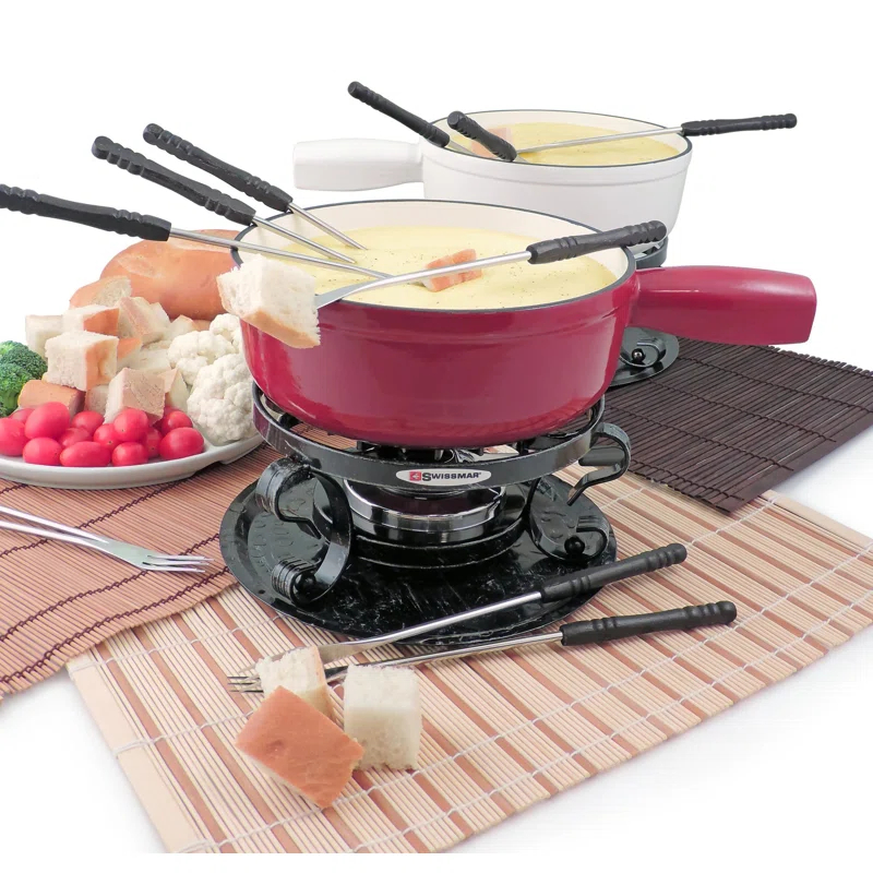 Swissmar Swissmar Lugano 2-Quart Cast Iron Cheese Fondue Set, 9-Piece, Cherry Red