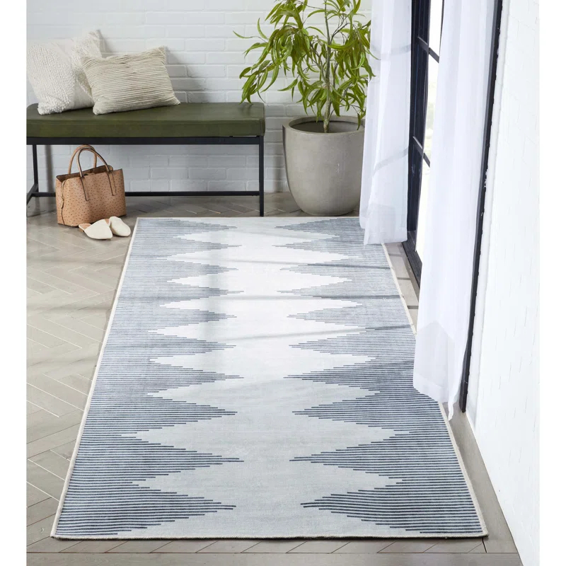 Trinx Kehr Bree Moroccan Diamond Stripes Ivory Grey Area Flat-Weave Rug