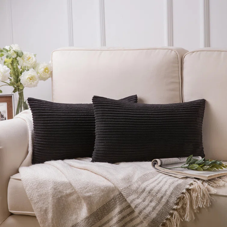 LALA & WONZ Corduroy Striped Throw Pillow Covers (Set of 2)