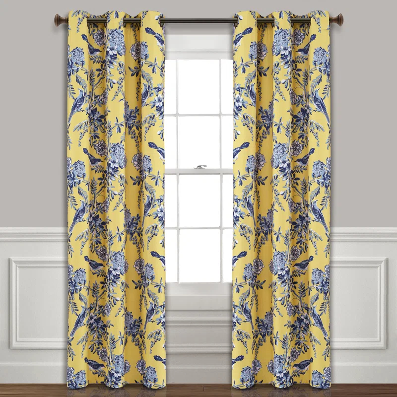 Lush Decor Farmhouse Bird And Flower Polyester Curtain Pair (Set of 2)