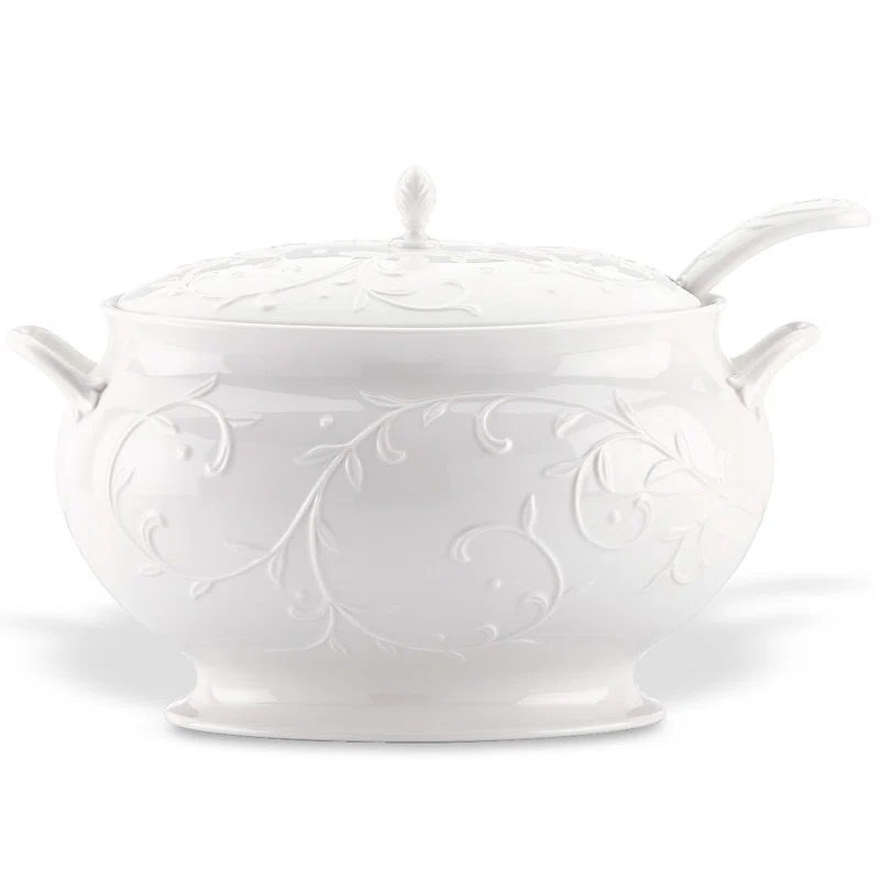Lenox Opal Innocence Carved 3Pc Soup Tureen Set