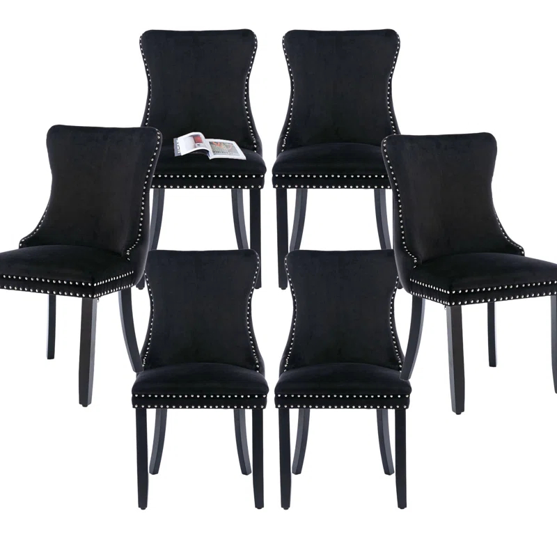 Velvet Upholstered Wing Back Dining Chair (Set of 6)
